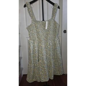 No Comment Plus Floral Smocked Tiered Sun Dress Sage Green 3X NWT